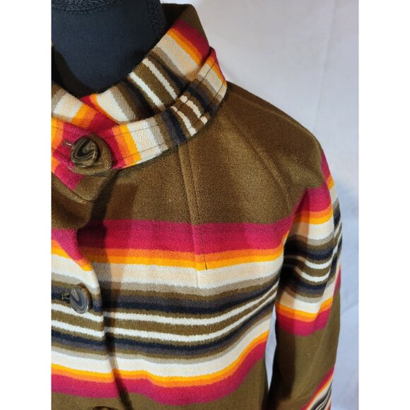 Pendleton Olive and Multicolor Striped Pea Coat - Picture 3 of 11